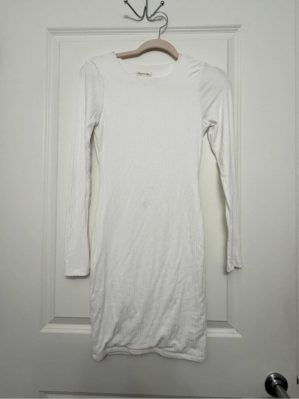 Forever 21 White Ribbed Long-Sleeve Bodycon Dress